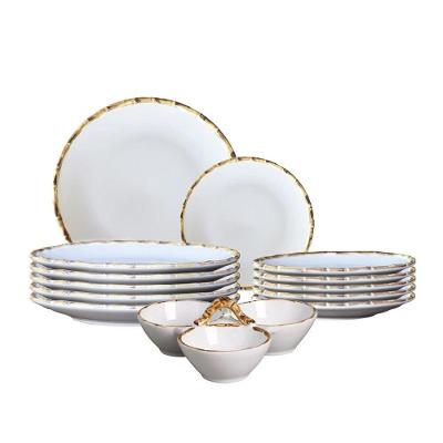 Jogo 6 Pratos Rasos 6 Sobremesa E Petisqueira Borda Bambu Cerâmica 1ª Linha