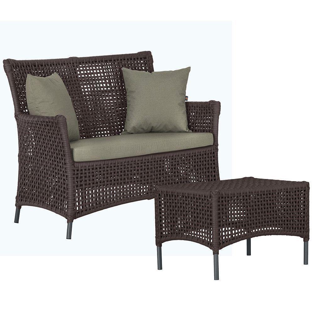 1 Sofá E Mesa Igapó Alumínio Preta Corda Náutica E8 Trama Marrom - 1