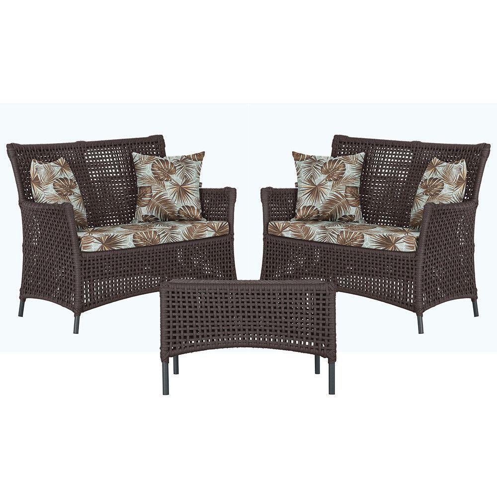 2 Sofás E Mesa Igapó Alumínio Preta Corda Náutica E6 Trama Marrom - 1