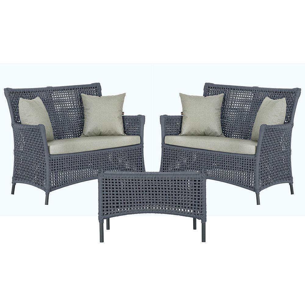 2 Sofás E Mesa Igapó Alumínio Preta Corda Náutica E3 Trama Prata - 1