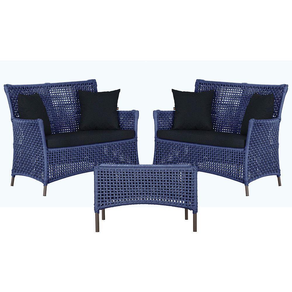 2 Sofás E Mesa Igapó Alumínio Marrom Corda Náutica E12 Trama Azul - 1