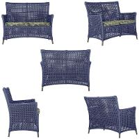 2 Sofás E Mesa Igapó Alumínio Marrom Corda Náutica E5 Trama Azul - 2