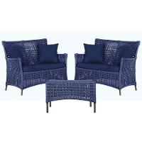 2 Sofás E Mesa Igapó Alumínio Marrom Corda Náutica E10 Trama Azul - 1