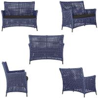 2 Sofás E Mesa Igapó Alumínio Preta Corda Náutica E9 Trama Azul - 2