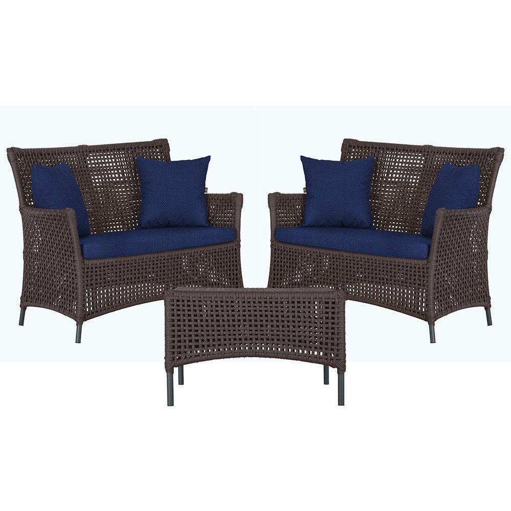 2 Sofás E Mesa Igapó Alumínio Preta Corda Náutica E10 Trama Marrom - 1