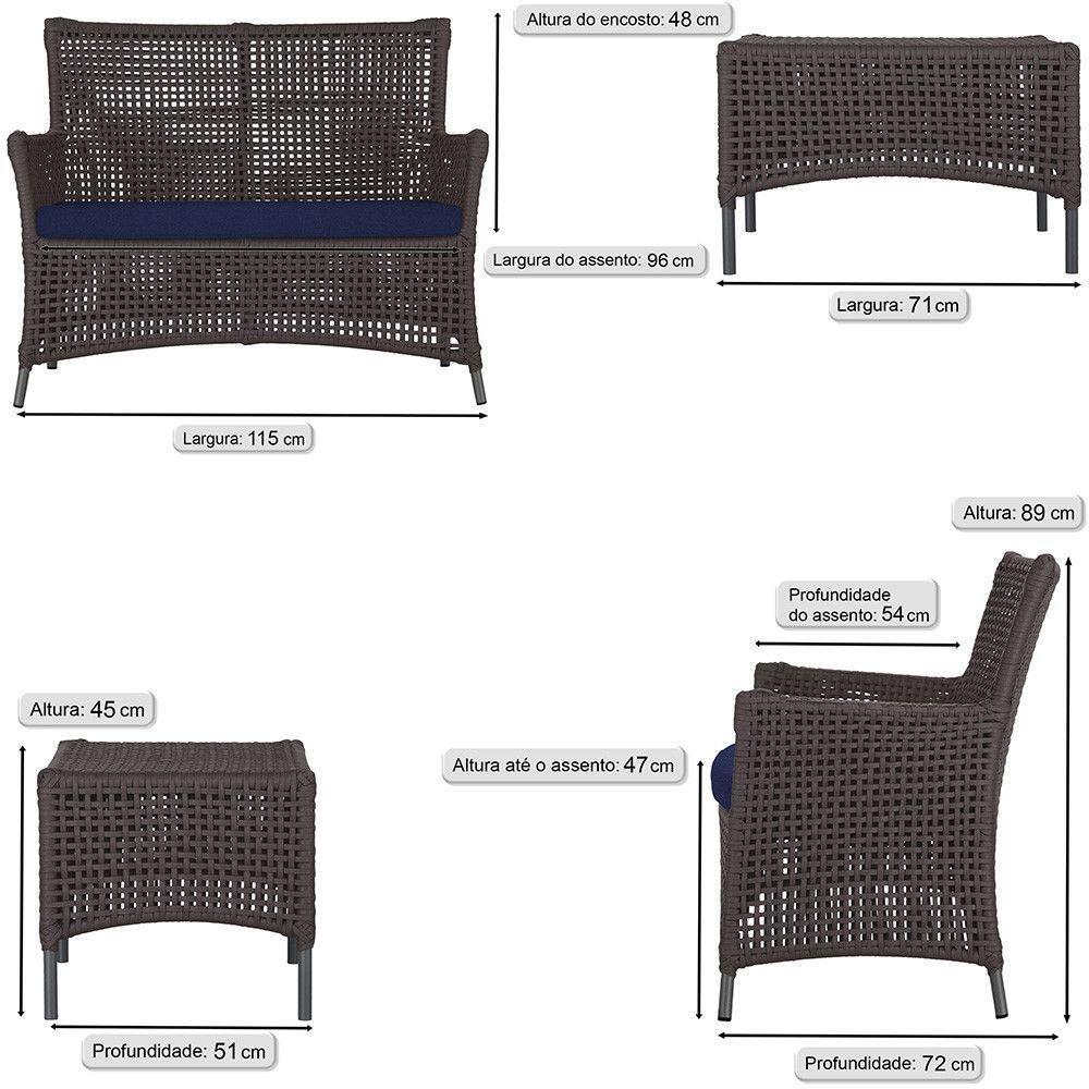 2 Sofás E Mesa Igapó Alumínio Preta Corda Náutica E10 Trama Marrom - 5