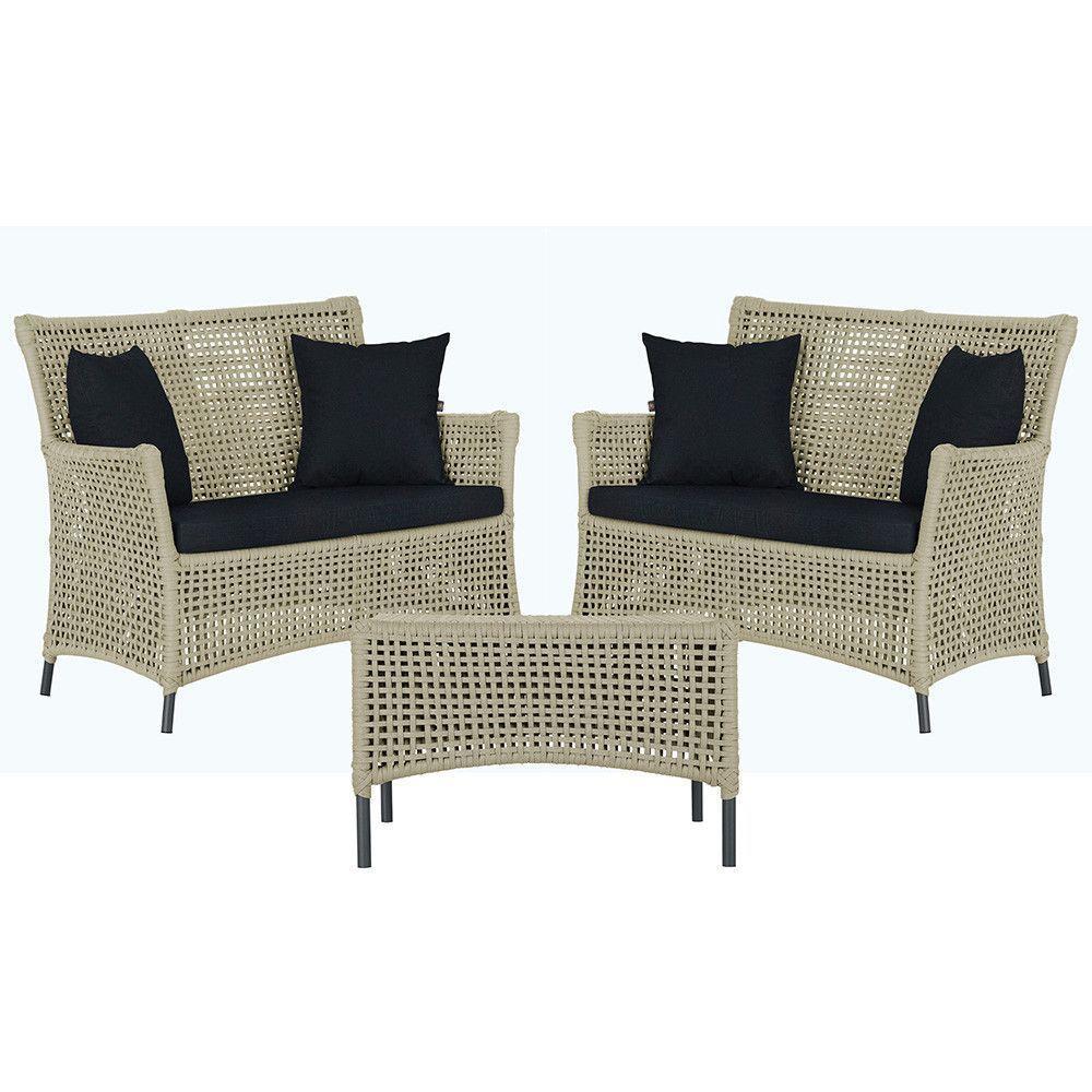 2 Sofás E Mesa Igapó Alumínio Preta Corda Náutica E12 Trama Rami - 1