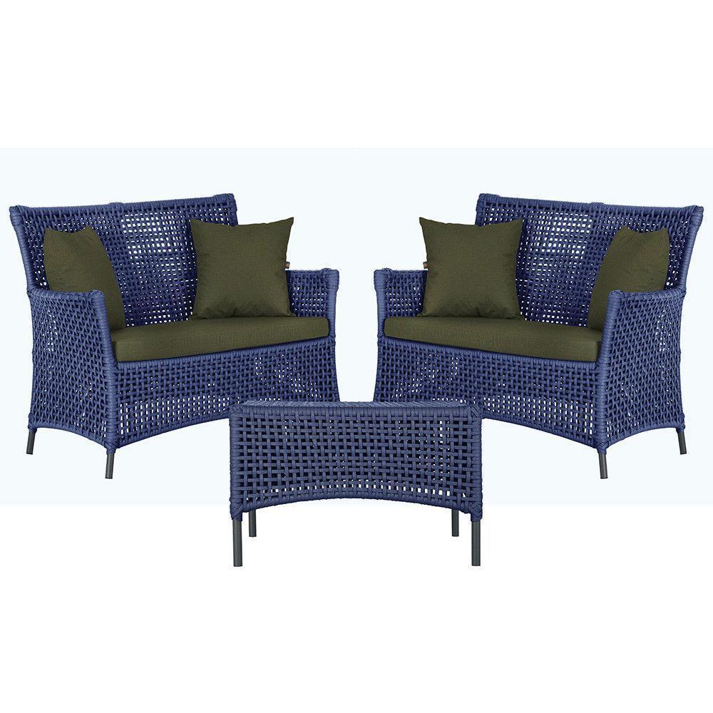 2 Sofás E Mesa Igapó Alumínio Preta Corda Náutica E13 Trama Azul - 1