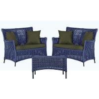 2 Sofás E Mesa Igapó Alumínio Preta Corda Náutica E13 Trama Azul - 1