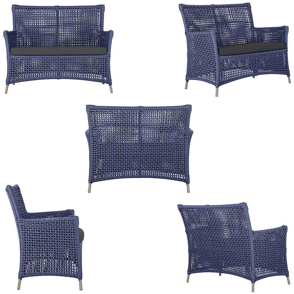 2 Sofás E Mesa Igapó Alumínio Fendi Corda Náutica E11 Trama Azul - 2