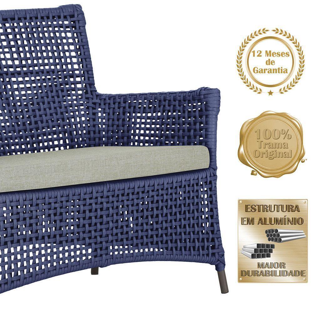 2 Sofás E Mesa Igapó Alumínio Marrom Corda Náutica E3 Trama Azul - 4
