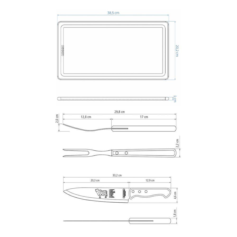 Kit para Churrasco Tramontina Aço Inox Cabo de Madeira Natural com Tábua de Madeira 3 Peças - 2