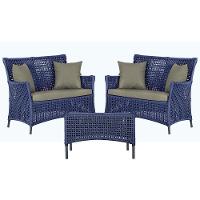 2 Sofás E Mesa Igapó Alumínio Preta Corda Náutica E8 Trama Azul - 1