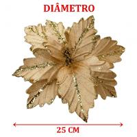 Kit 6 Flores Artificial Glitter Dourado Madeira Natal 25cm - 2