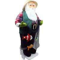 Boneco Natalino Papai Noel Pescador Pesca Peixe Rede De 83cm - 2