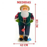 Boneco Natalino Papai Noel Pescador Pesca Peixe Rede De 83cm - 3
