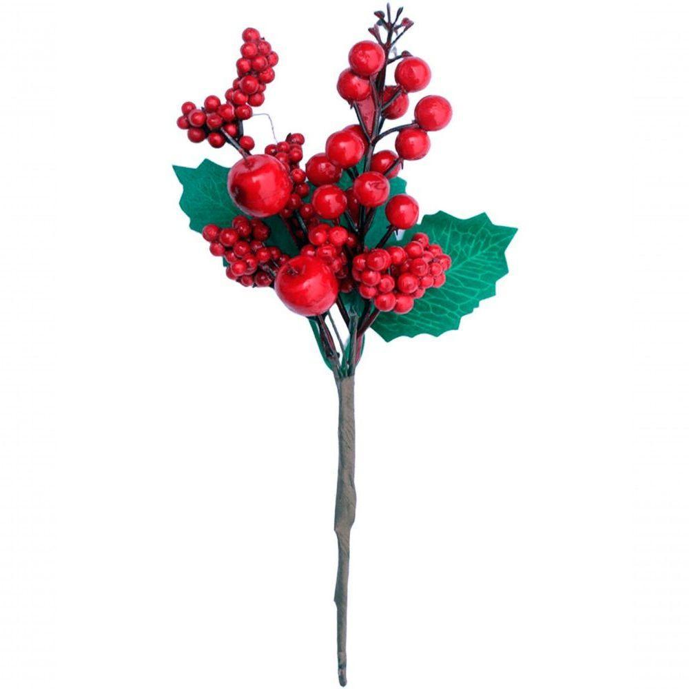 Kit 4 Galho Jardim Artificial Frutas Vermelha Natal De 25cm - 3