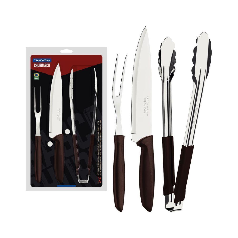 Kit para Churrasco Tramontina Plenus Aço Inox e Cabos de Polipropileno Marrom 3 Peças - 1