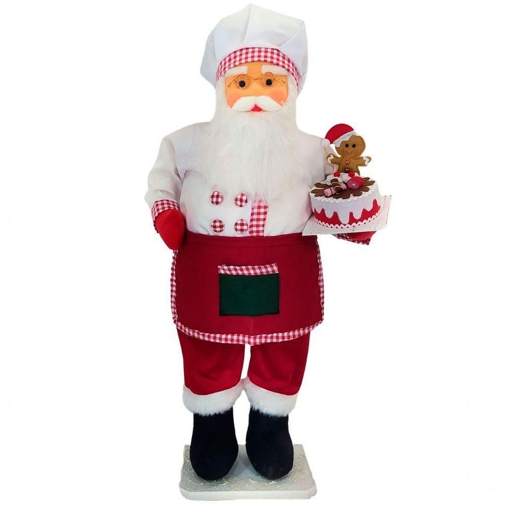 Boneco Natalino Papai Noel Confeiteiro Cozinha Chefe De 90cm - 1