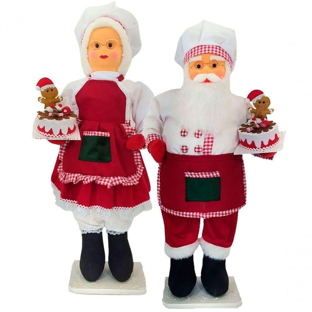 Dupla Bonecos Natalino Papai E Mamãe Noel Confeiteiros 90cm - 1