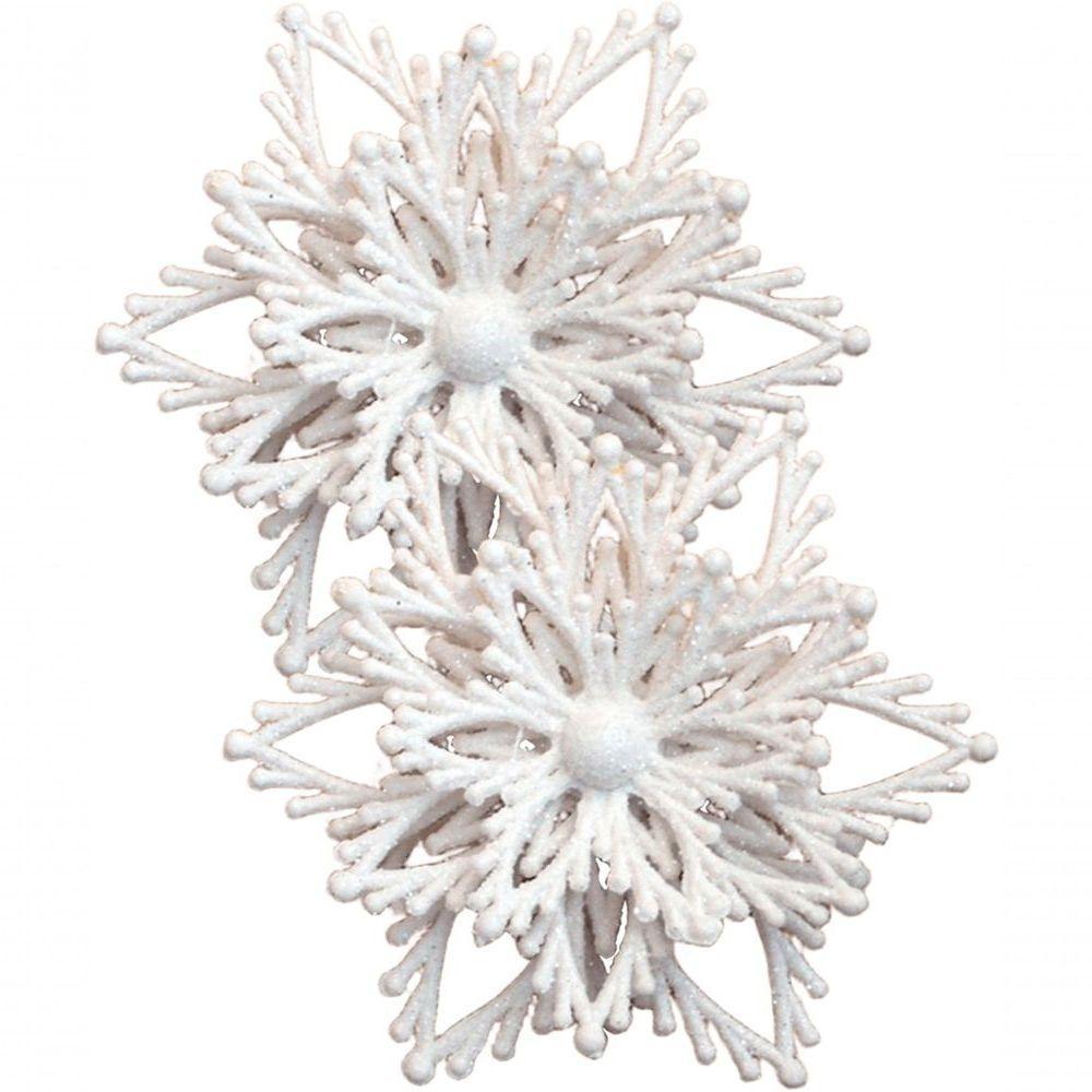 Kit 12 Flores Natal Com Glitter Branco Natalino Enfeite 10cm - 1