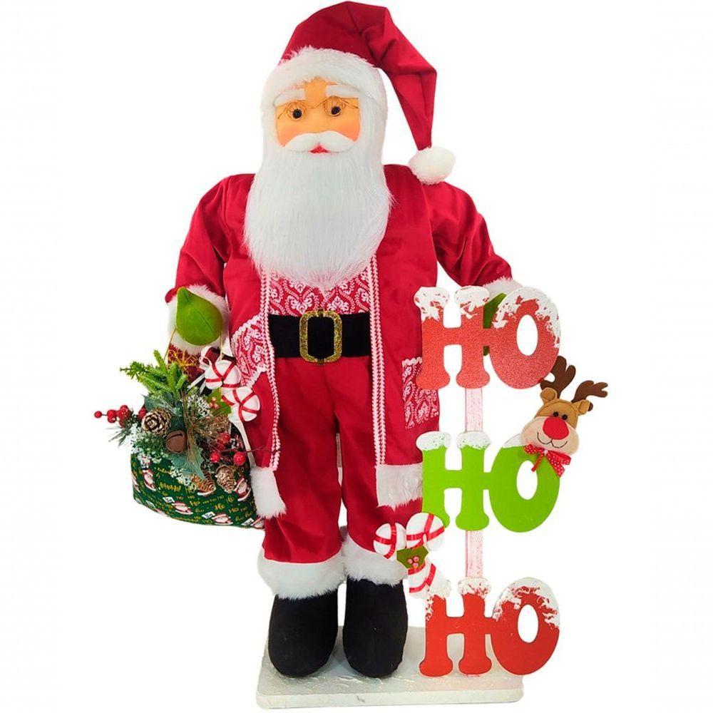 Boneco Natalino Papai Noel Saco Com Presentes Ho Ho Ho 90cm - 1