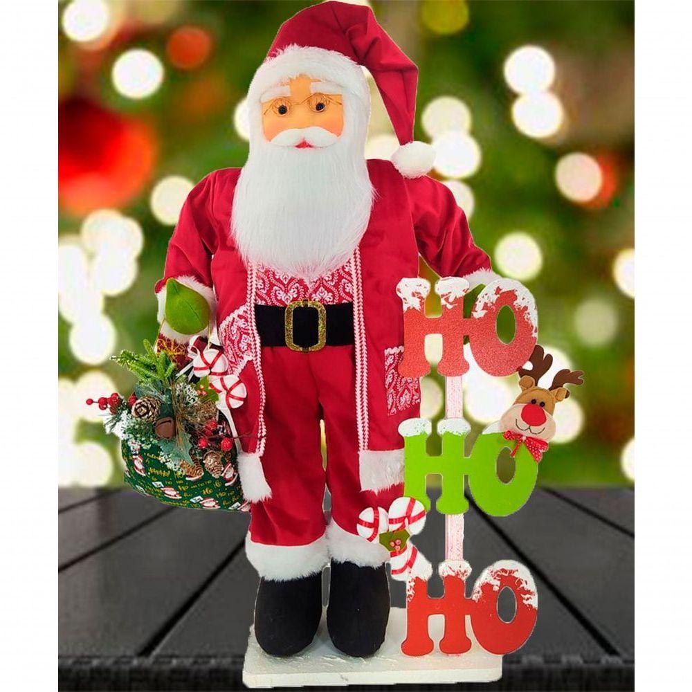 Boneco Natalino Papai Noel Saco Com Presentes Ho Ho Ho 90cm - 2