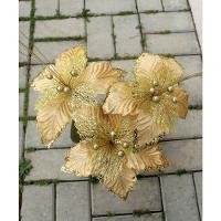 Kit 2 Flores Artificial Glitter Enfeite Dourado Natal 25cm - 4