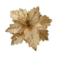 Kit 8 Flores Artificial Glitter Dourado Madeira Natal 25cm - 4