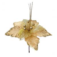 Kit 6 Flores Artificial Glitter Enfeite Dourado Natal 25cm - 3