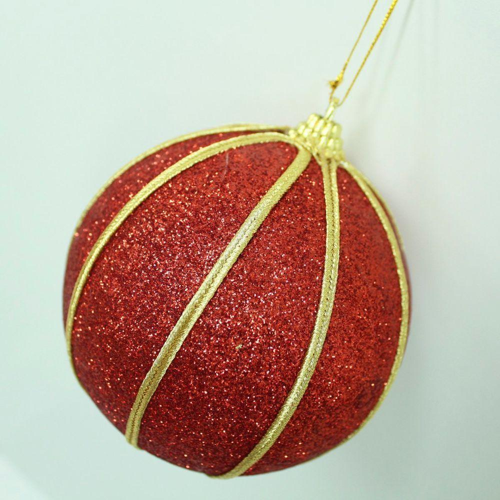 Kit 8 Bolas Vermelho Glitter árvore De Natal Artesanal 10cm - 6