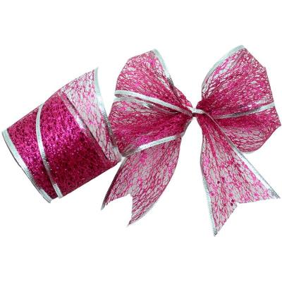 Kit 4 Fitas Aramadas Prata Gliter Rosa Natalino 6,3cm 2,7m