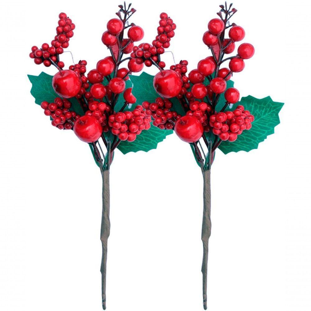 Kit 8 Galho Jardim Artificial Frutas Vermelha Natal De 25cm - 1