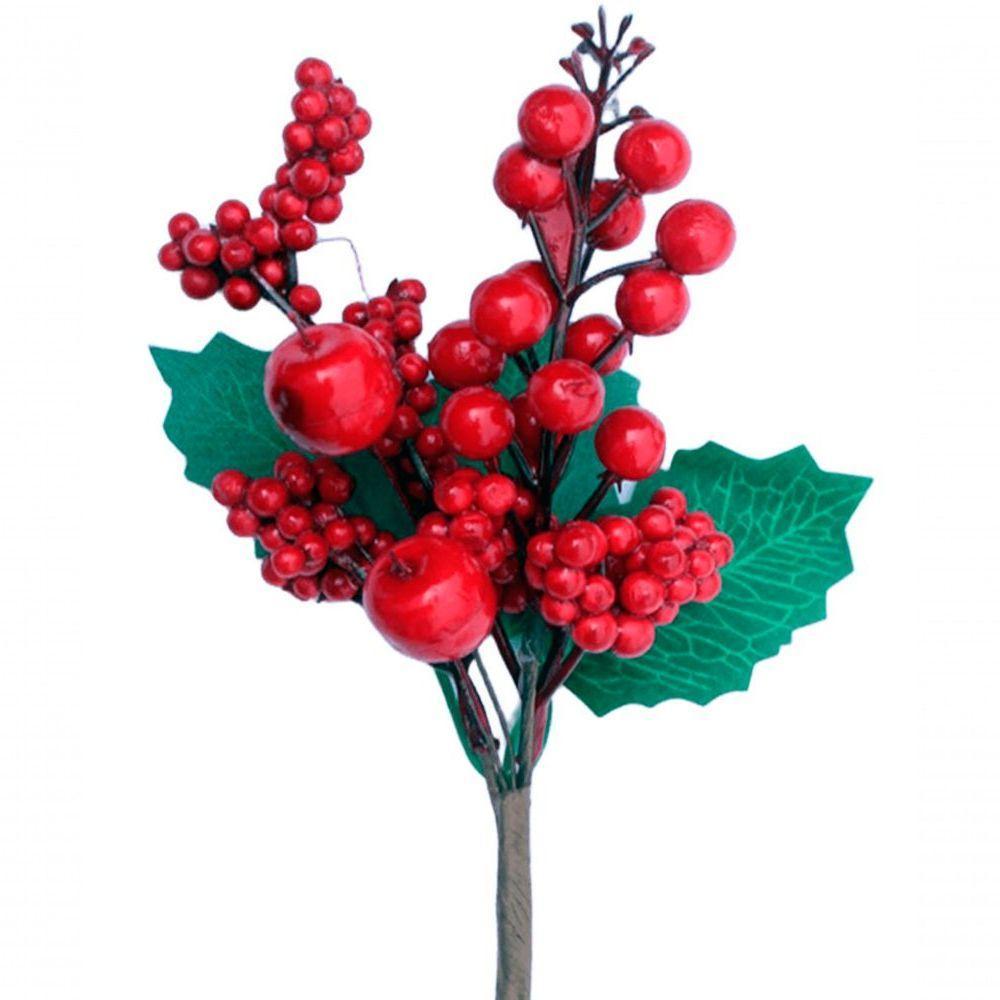 Kit 8 Galho Jardim Artificial Frutas Vermelha Natal De 25cm - 4