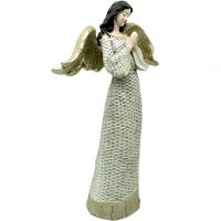 Anjo Decorativo Com Gliter Branco Enfeite Natal Resina 38cm - 3