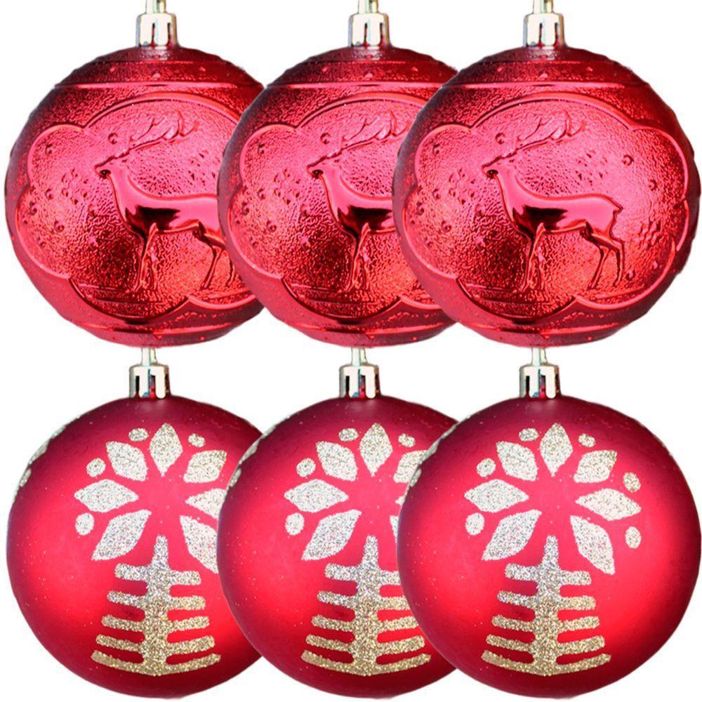 Kit 6 Bolas De Natal Enfeite árvore De Natal 80mm Vermelha - 1