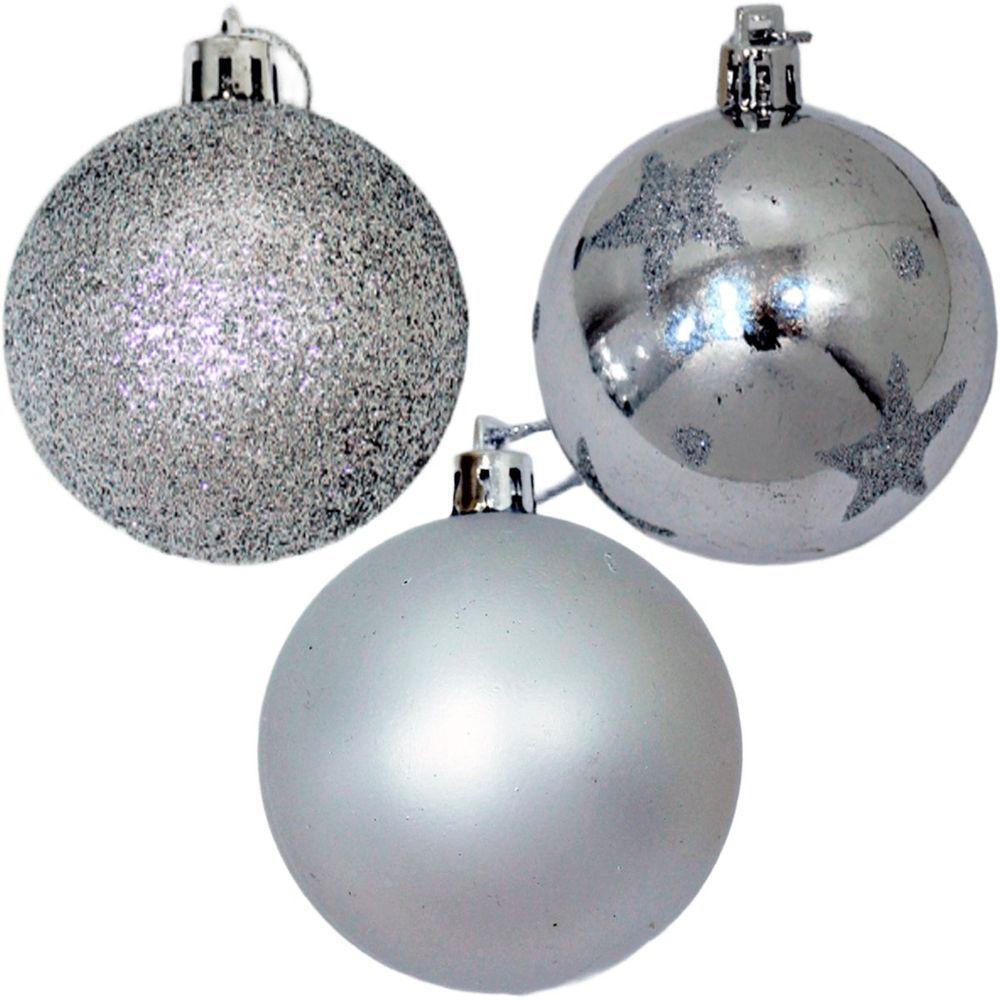 Kit 9 Bolas De Natal árvore Natal Enfeite Glitter Prata 60mm - 2