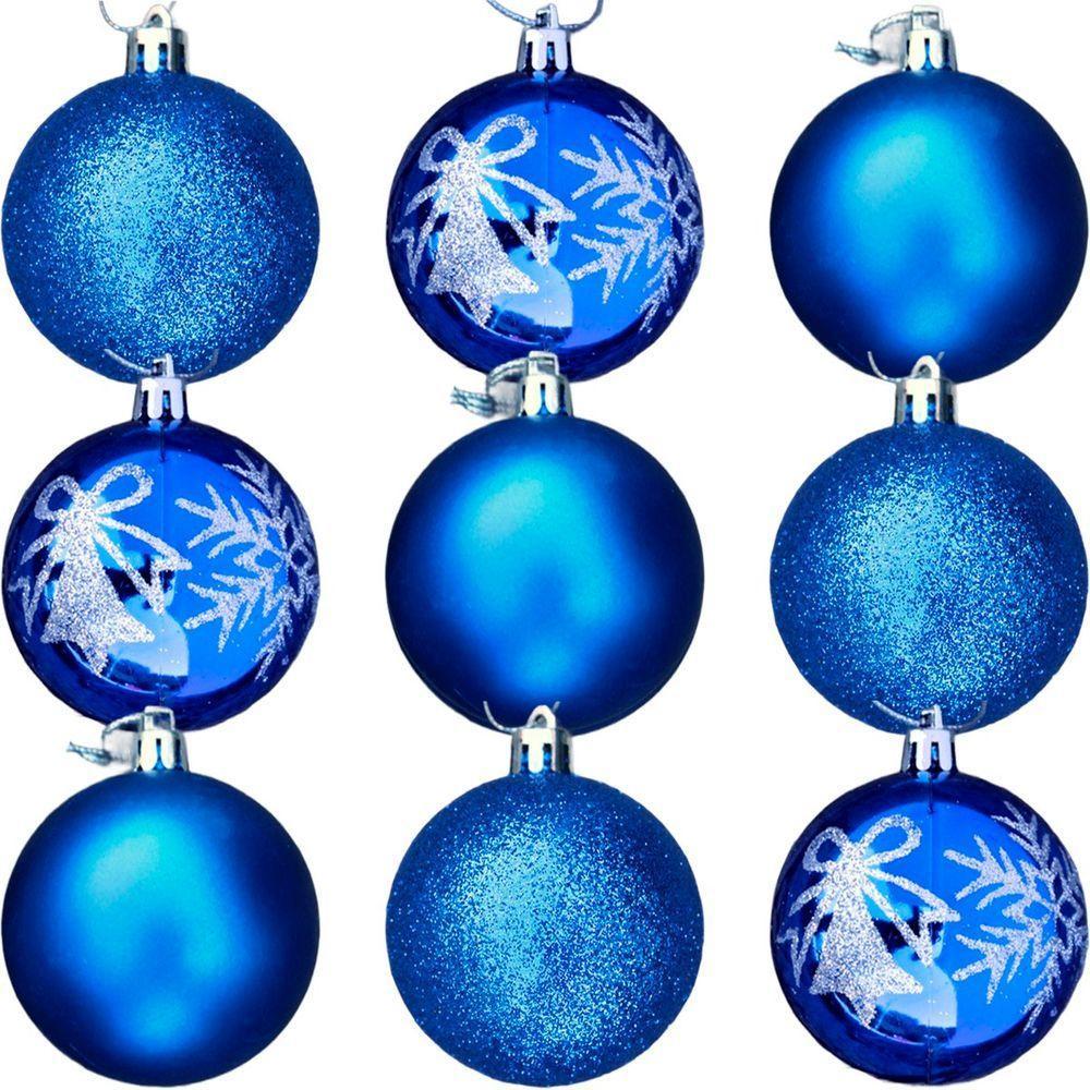 Kit 9 Enfeite Bolas De Natal árvore Natal Glitter Azul 60mm - 1