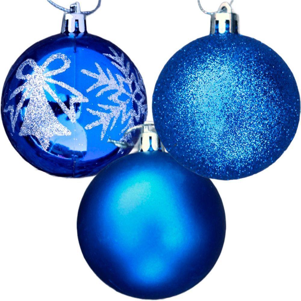 Kit 9 Enfeite Bolas De Natal árvore Natal Glitter Azul 60mm - 3