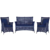 Jogo Sofá E 2 Poltronas Igapó Alumínio Preta E10 Trama Azul - 1