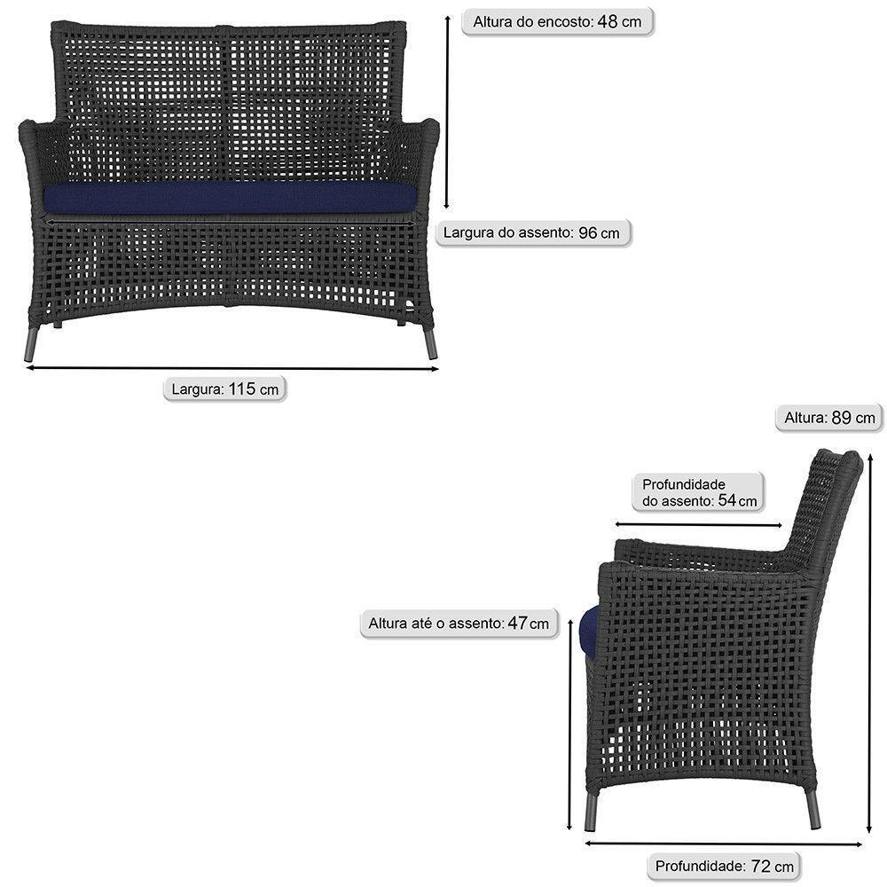 Jogo Sofá E 2 Poltronas Igapó Alumínio Preta E10 Trama Preto - 6