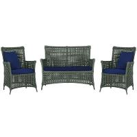 Jogo Sofá E 2 Poltronas Igapó Alumínio Preta E10 Trama Verde - 1