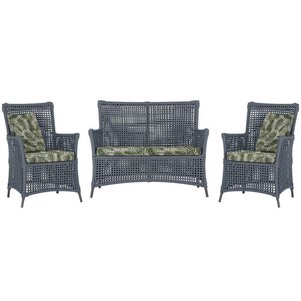 Jogo Sofá E 2 Poltronas Igapó Alumínio Preta E5 Trama Prata - 1