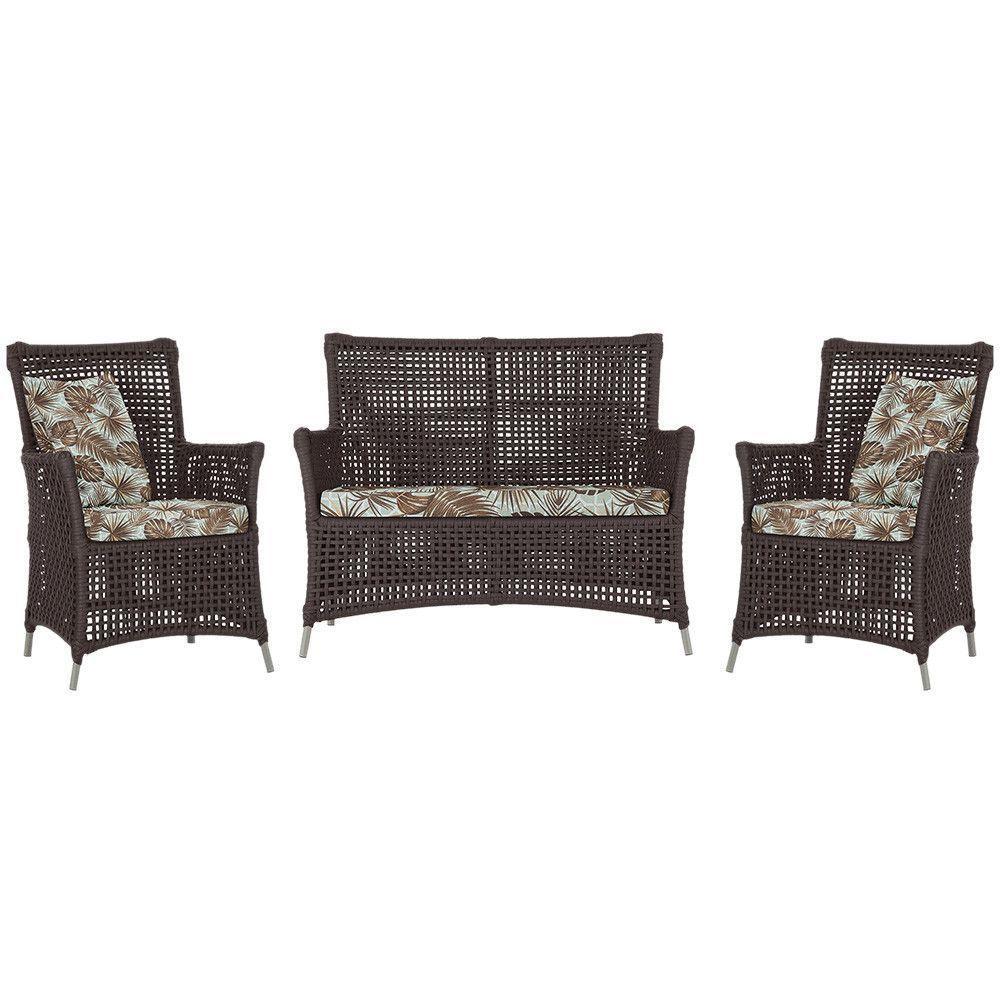 Jogo Sofá E 2 Poltronas Igapó Alumínio Fendi E6 Trama Marrom - 1