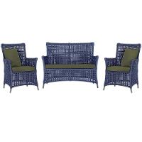 Jogo Sofá E 2 Poltronas Igapó Alumínio Preta E13 Trama Azul - 1