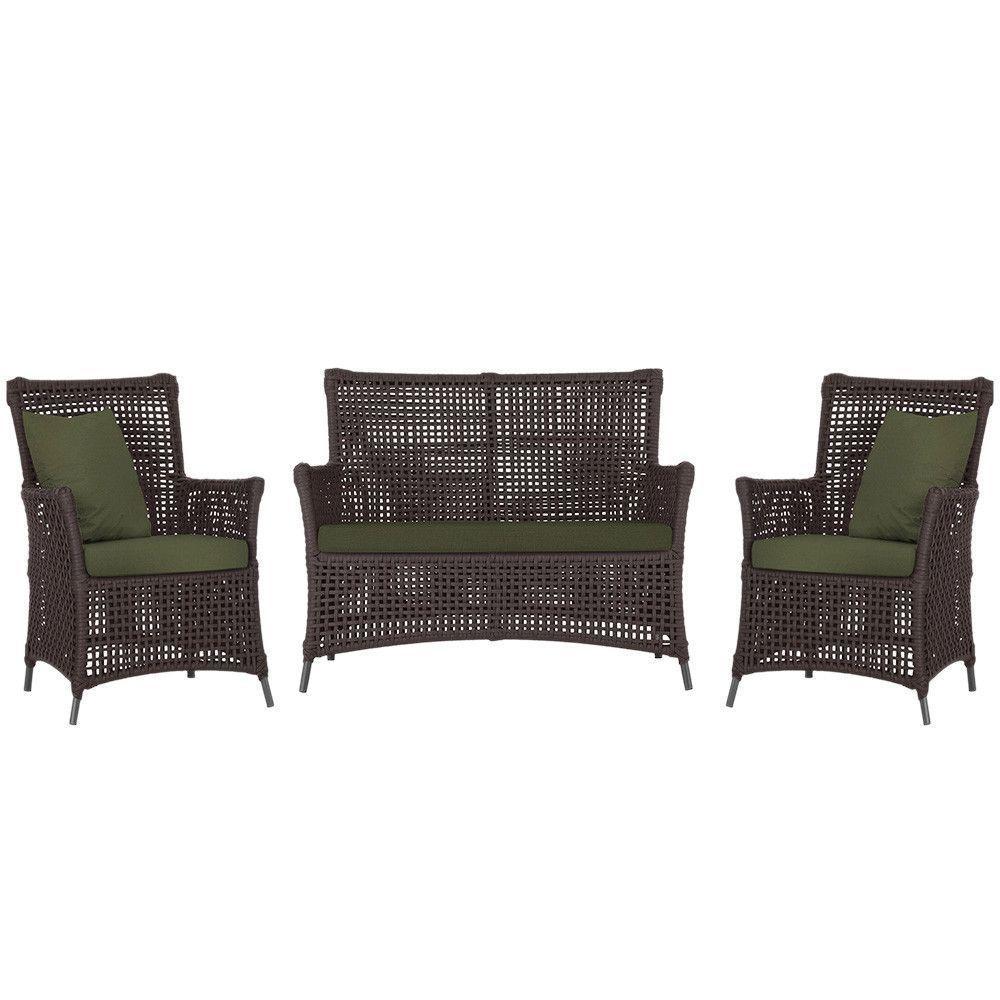 Jogo Sofá E 2 Poltronas Igapó Alumínio Preta E13 Trama Marrom - 1