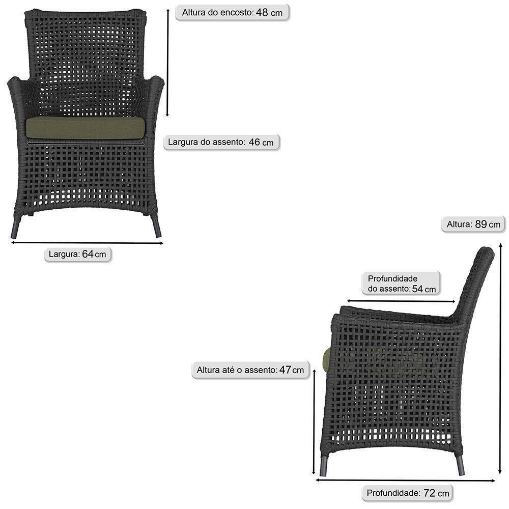 Jogo Sofá E 2 Poltronas Igapó Alumínio Preta E13 Trama Preto - 5