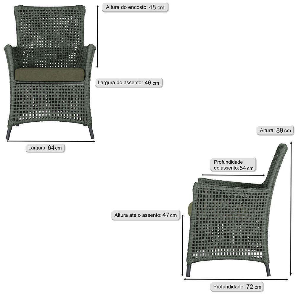 Jogo Sofá E 2 Poltronas Igapó Alumínio Preta E13 Trama Verde - 4