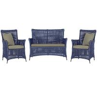 Jogo Sofá E 2 Poltronas Igapó Alumínio Marrom E8 Trama Azul - 1