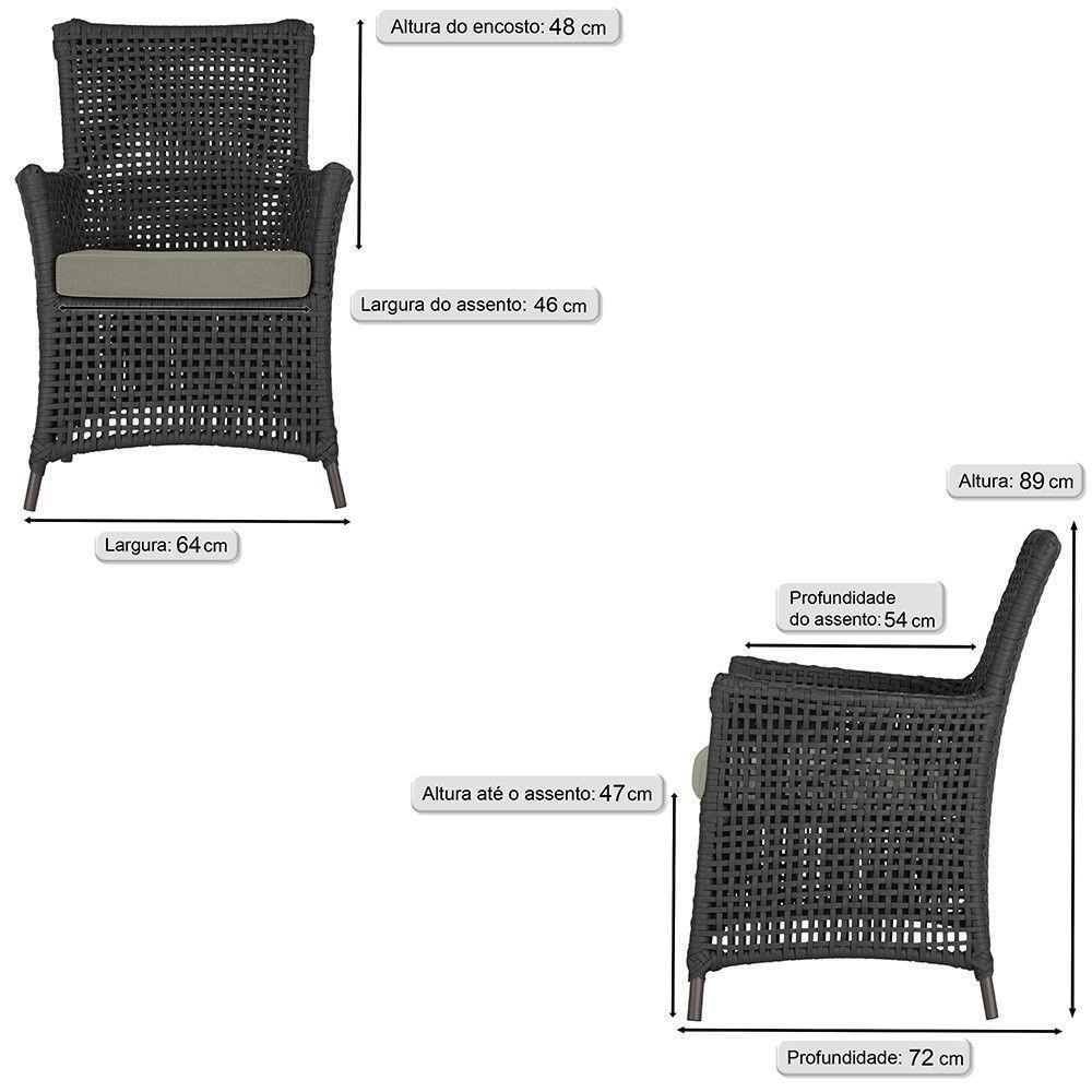 Jogo Sofá E 2 Poltronas Igapó Alumínio Marrom E8 Trama Preto - 5